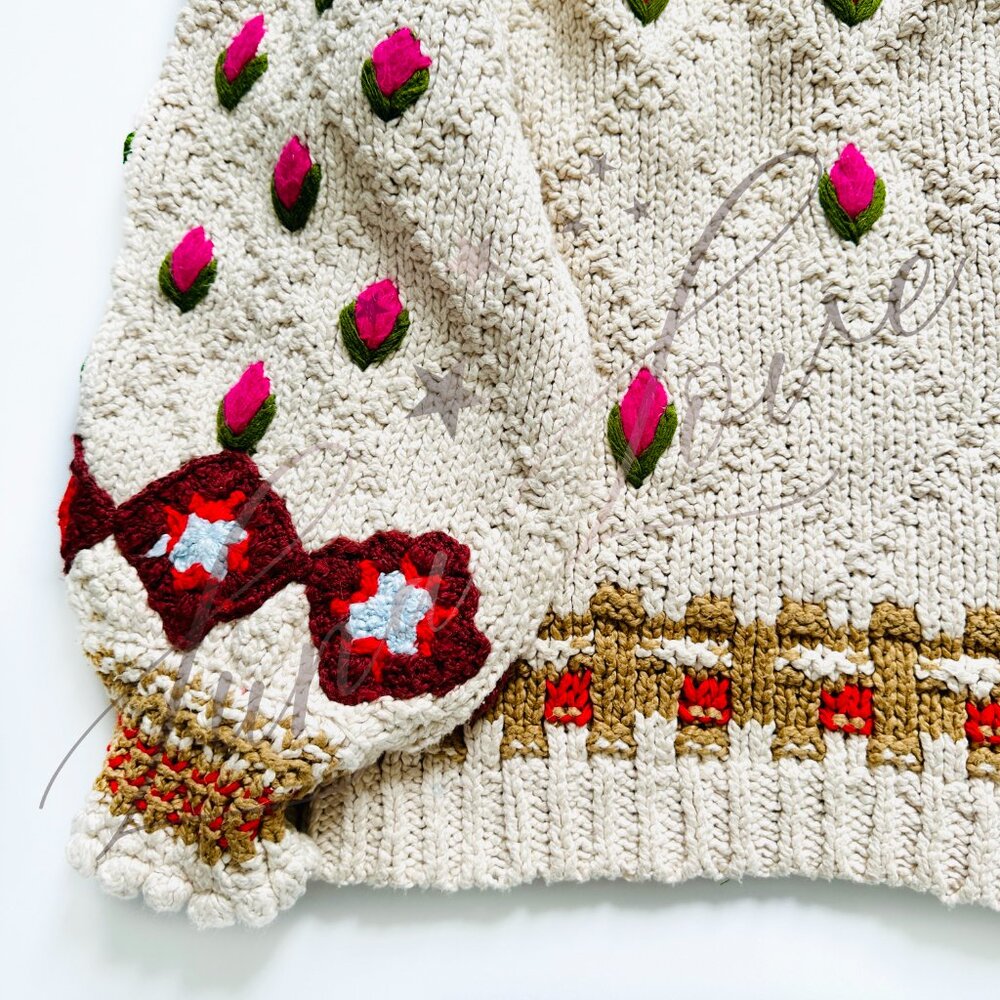 FREE PEOPLE Rosebud Cardigan Knit Embroidered Sweater (size S) NWOT - Picture 12 of 14